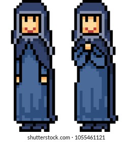 vector pixel art nun isolated cartoon