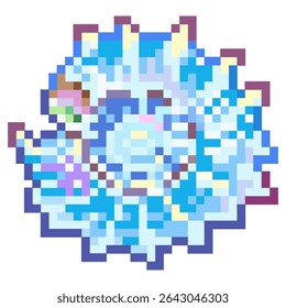 Vector pixel art of ocean bluish sea shell with small lines in pastel color for ornament, sticker, icon, element, game