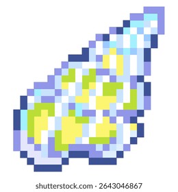 Vector pixel art of ocean greenish sea shell with small lines in pastel color for ornament, sticker, icon, element, game