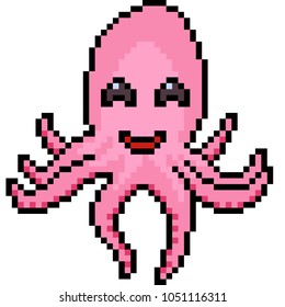 vector pixel art octopus isolated cartoon