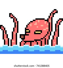 vector pixel art octopus isolated