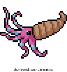vector pixel art octopus shell isolated cartoon