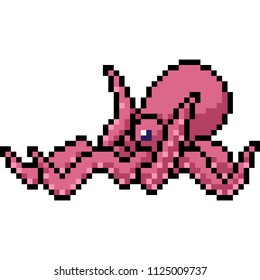 vector pixel art octupus isolated cartoon