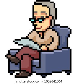 vector pixel art old man isolated cartoon