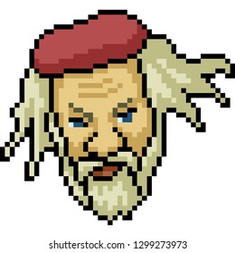 vector pixel art old man face isolated cartoon