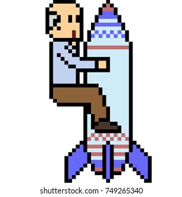 vector pixel art old man rocket isolated