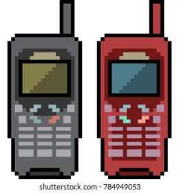 vector pixel art old mobile phone isolated