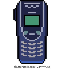 Vector Pixel Art Old Mobile Phone Isolated