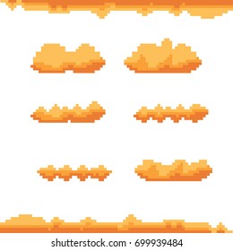 vector pixel art orange clouds isolated on white background. vector pixel clouds set for games and mobile applications.