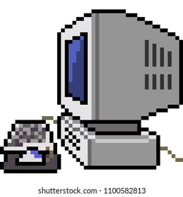 vector pixel art outdated computer isolated cartoon