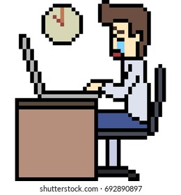 vector pixel art overtime work isolated
