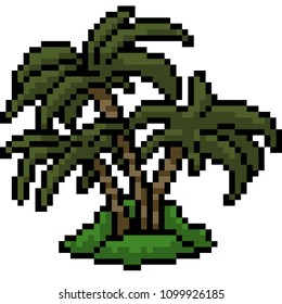 vector pixel art palm tree isolated cartoon