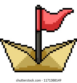 vector pixel art paper boat isolated cartoon