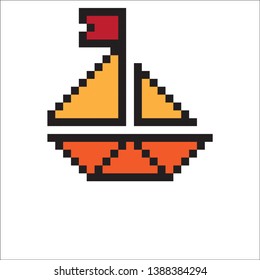 vector pixel art paper boat isolated cartoon