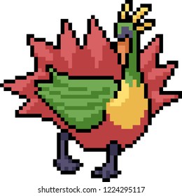 vector pixel art peacock monster isolated cartoon