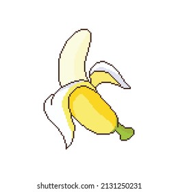 Arte de píxel vectorial del plátano de dibujos animados pelado aislado