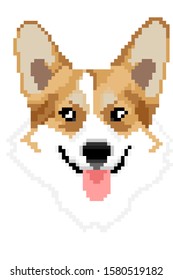 vector pixel art Pembroke Welsh Corgi dog isolated on white background.