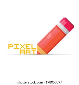 vector pixel art pencil. vector symbol of creativity and imagination
