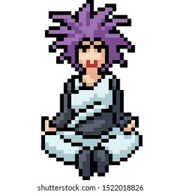 vector pixel art person meditate isolated cartoon