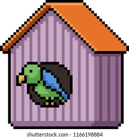 vector pixel art pet bird house isolated cartoon