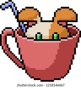 vector pixel art pet in cup isolated cartoon