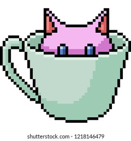 vector pixel art pet in cup isolated cartoon