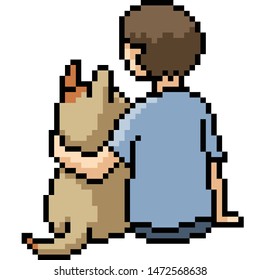 vector pixel art pet hug isolated cartoon