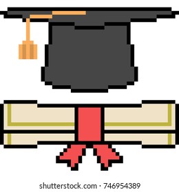 vector pixel art phd hat isolated