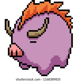 vector pixel art pig buffalo monster isolated cartoon
