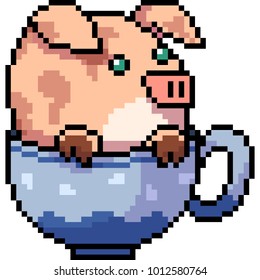 vector pixel art pig cup isolated