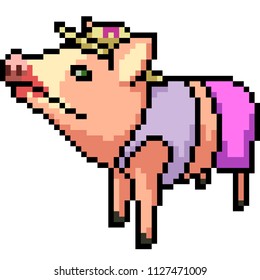 vector pixel art pig female isolated cartoon