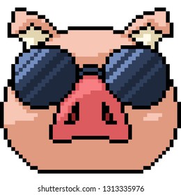 vector pixel art pig head isolated cartoon