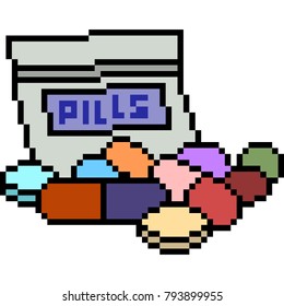 vector pixel art pill drug isolated