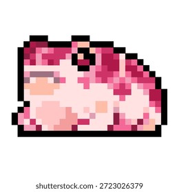 Vector pixel art de una rana rosa como pegatinas digitales, emotes, pegatina, elemento, juego, icono