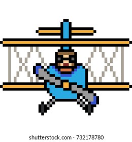 vector pixel art plane pilot isolated