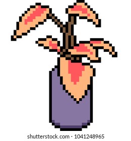 vector pixel art plant pot isolated cartoon