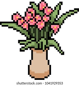 vector pixel art plant pot isolated cartoon