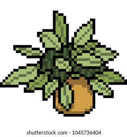 vector pixel art plant pot isolated cartoon