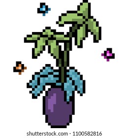 vector pixel art plant vase isolated cartoon