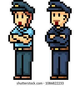 vector pixel art police isolated cartoon