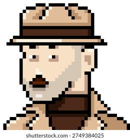 Vector Pixel Art Portrait of Man in Beige Hat and Coat