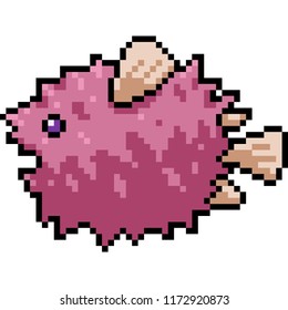 vector pixel art puffer fish isolated cartoon