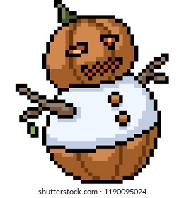 vector pixel art pumpkin snowman isolated cartoon
