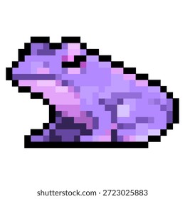 Vector pixel art de una rana púrpura como pegatinas digitales o emotes, pegatina, elemento, juego, icono.