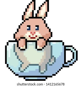 vector pixel art rabbit cup isolated cartoon