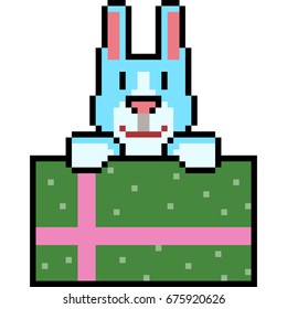 vector pixel art rabbit gift isolated