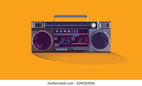 vector pixel art radio isolated cartoon