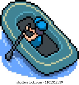 vector pixel art rafting isolated cartoon
