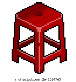 Vector pixel art of red street chair that common in Asia countries for eating street food in town for game, sticker,  icon, element