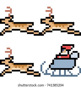 vector pixel art reindeer santa isolated